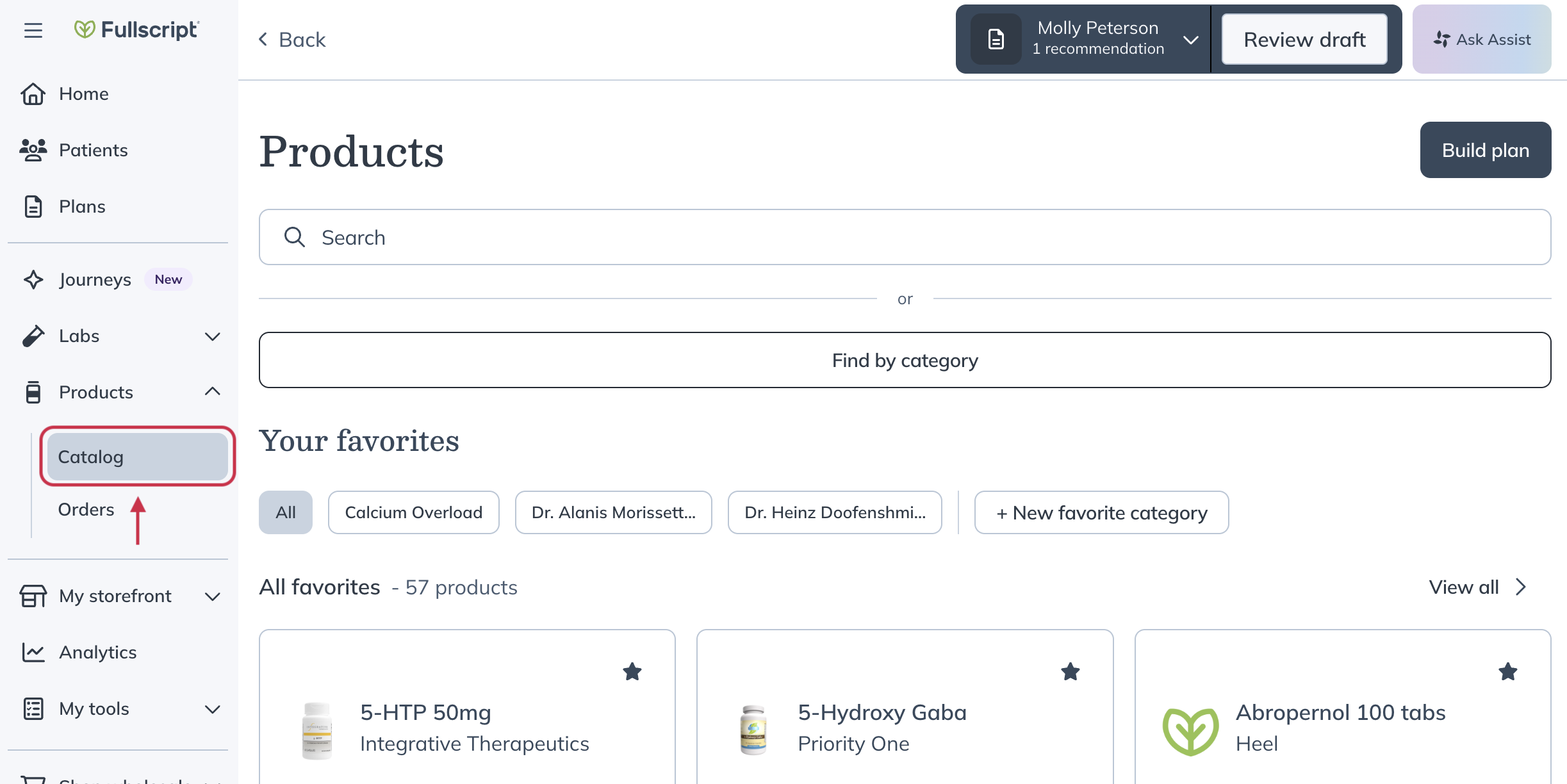 The Products navigation menu with Catalog selected.
